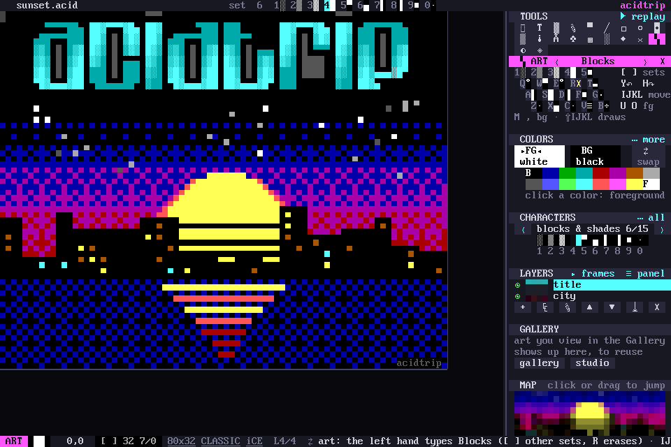 The Art tool panel showing the keyboard with a glyph on each key