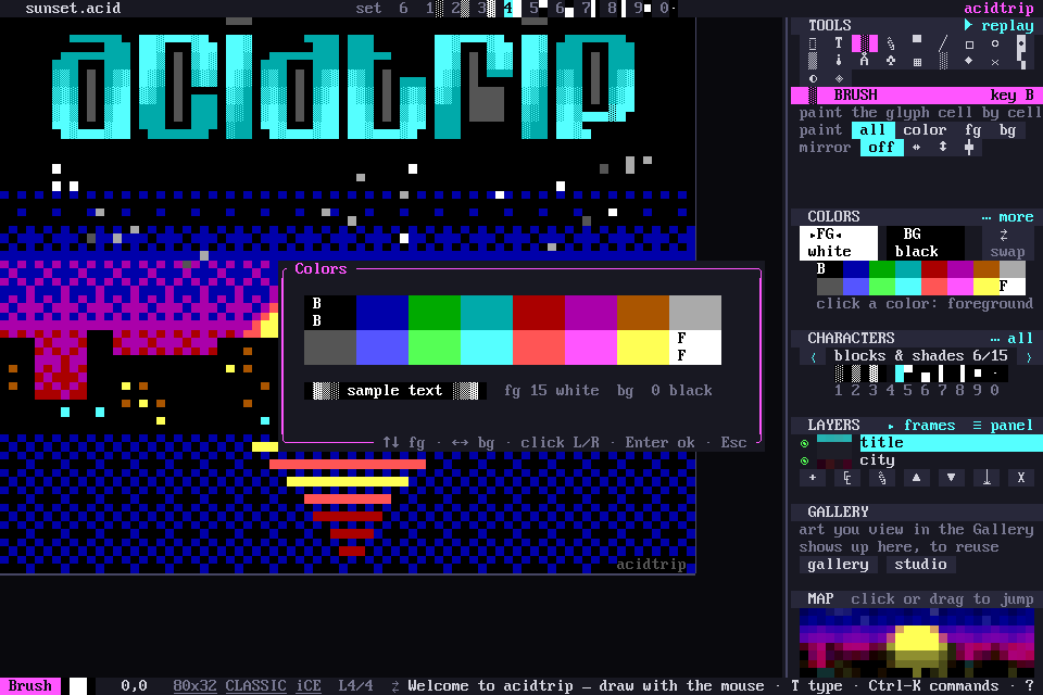 The color dialog. All 16 colors, and a sample.