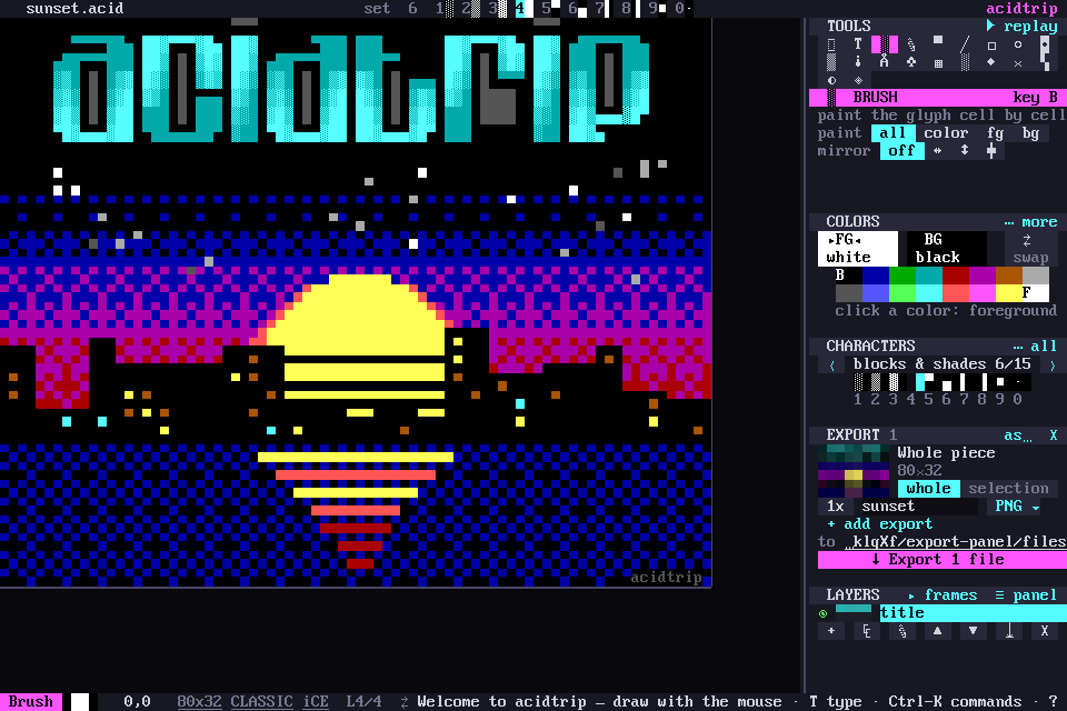 The EXPORT panel in the sidebar