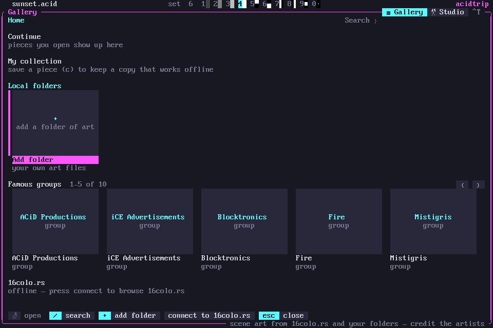 The Gallery home screen: your collection, local folders and famous groups