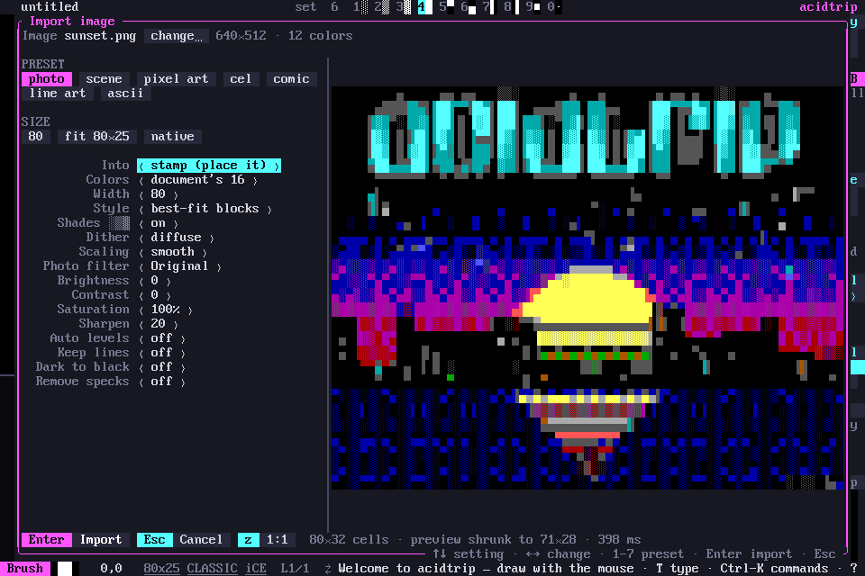 Importing an image with its presets and a live preview