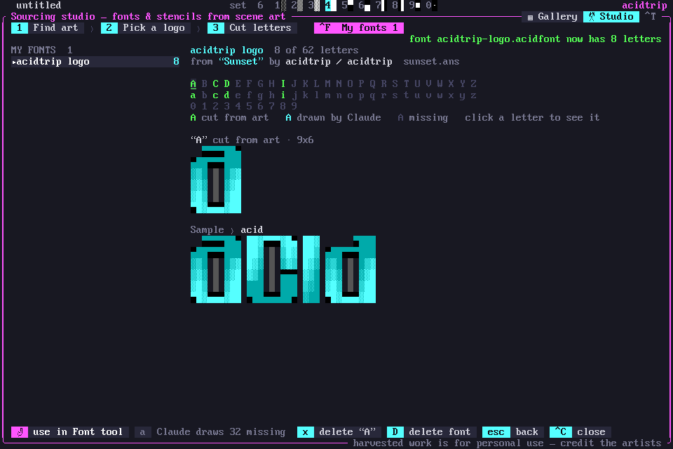 My fonts. Each font and its coverage.